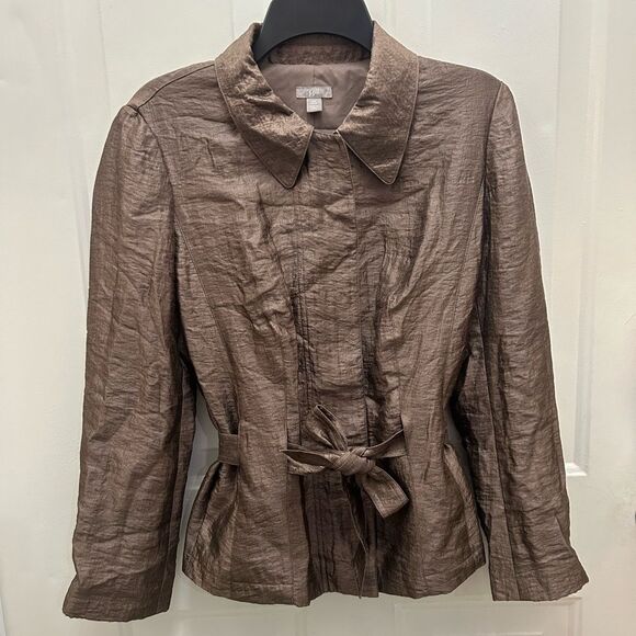 J Jill Petite Belted Metallic Jacket overcoat tie waist collared - Picture 1 of 7